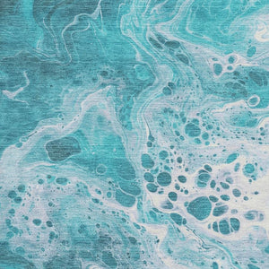 HomeRoots 9' X 12' Teal and Ivory Abstract Washable Area Rug - UV Resistant, Durable, Family-Friendly Design! 697757