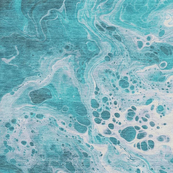 HomeRoots 9' X 12' Teal and Ivory Abstract Washable Area Rug - UV Resistant, Durable, Family-Friendly Design! 697757