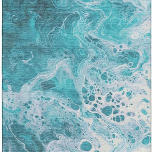 HomeRoots 9' X 12' Teal and Ivory Abstract Washable Area Rug - UV Resistant, Durable, Family-Friendly Design! 697757