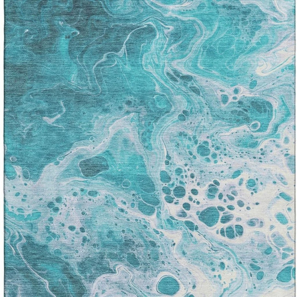HomeRoots 9' X 12' Teal and Ivory Abstract Washable Area Rug - UV Resistant, Durable, Family-Friendly Design! 697757