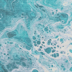 HomeRoots 10' X 14' Teal and Ivory Abstract Area Rug - Washable, UV Protected, Perfect for Modern Spaces! 697758