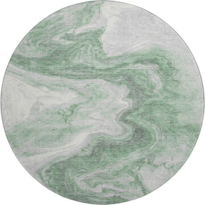 HomeRoots 8' Modern Abstract Washable Round Rug in Green, Gray & Silver - UV Protected, Easy Care & Non-Slip! 697761