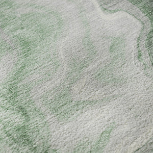 HomeRoots 8' Modern Abstract Washable Round Rug in Green, Gray & Silver - UV Protected, Easy Care & Non-Slip! 697761