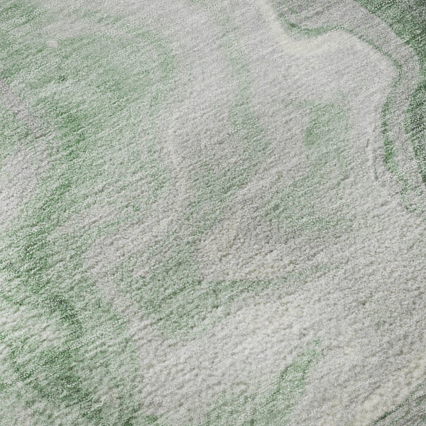 HomeRoots 8' Modern Abstract Washable Round Rug in Green, Gray & Silver - UV Protected, Easy Care & Non-Slip! 697761