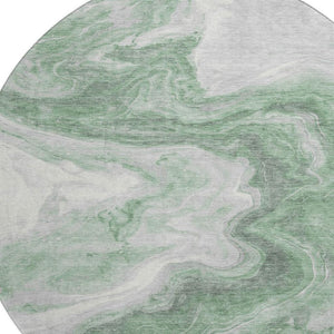 HomeRoots 8' Modern Abstract Washable Round Rug in Green, Gray & Silver - UV Protected, Easy Care & Non-Slip! 697761