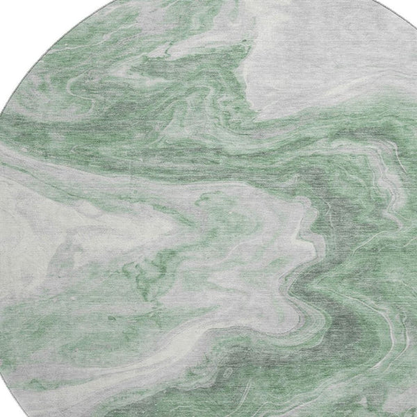 HomeRoots 8' Modern Abstract Washable Round Rug in Green, Gray & Silver - UV Protected, Easy Care & Non-Slip! 697761