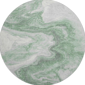 HomeRoots 8' Modern Abstract Washable Round Rug in Green, Gray & Silver - UV Protected, Easy Care & Non-Slip! 697761
