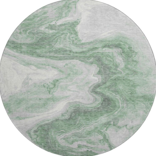 HomeRoots 8' Modern Abstract Washable Round Rug in Green, Gray & Silver - UV Protected, Easy Care & Non-Slip! 697761