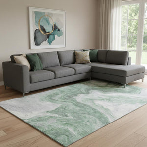 HomeRoots 8' x 10' Modern Abstract Washable Area Rug in Green, Gray & Silver - UV Protection & Easy Care! 697762