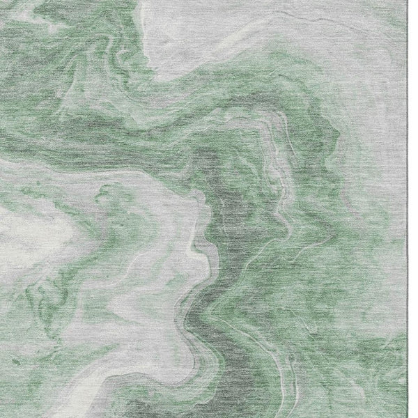 HomeRoots 8' x 10' Modern Abstract Washable Area Rug in Green, Gray & Silver - UV Protection & Easy Care! 697762
