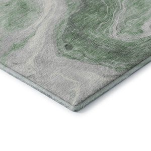 HomeRoots 9' X 12' Stylish Green Gray Silver Abstract Washable Area Rug with UV Protection for Modern Homes 697763