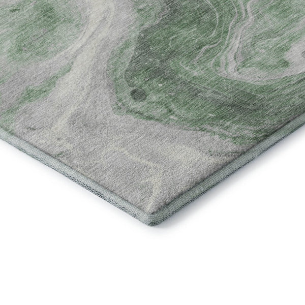 HomeRoots 9' X 12' Stylish Green Gray Silver Abstract Washable Area Rug with UV Protection for Modern Homes 697763