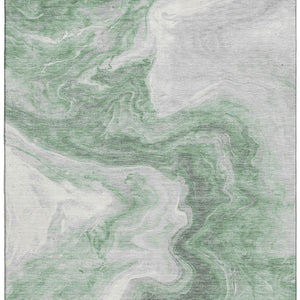 HomeRoots 9' X 12' Stylish Green Gray Silver Abstract Washable Area Rug with UV Protection for Modern Homes 697763