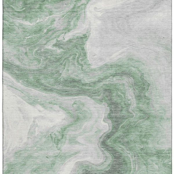 HomeRoots 9' X 12' Stylish Green Gray Silver Abstract Washable Area Rug with UV Protection for Modern Homes 697763
