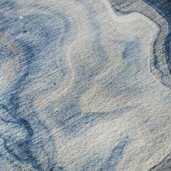 HomeRoots 8' Navy Blue & Ivory Abstract Round Rug - Washable, UV-Protected, Modern Design for Busy Homes 697767