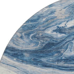 HomeRoots 8' Navy Blue & Ivory Abstract Round Rug - Washable, UV-Protected, Modern Design for Busy Homes 697767