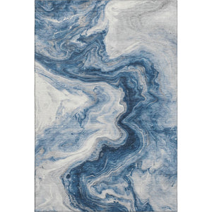 HomeRoots 8' X 10' Navy Blue & Ivory Abstract Area Rug - Washable, UV-Protected, Durable, Non-Slip Design! 697768