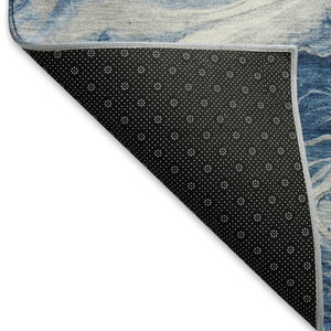 HomeRoots 8' X 10' Navy Blue & Ivory Abstract Area Rug - Washable, UV-Protected, Durable, Non-Slip Design! 697768