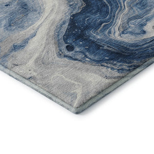 HomeRoots 8' X 10' Navy Blue & Ivory Abstract Area Rug - Washable, UV-Protected, Durable, Non-Slip Design! 697768