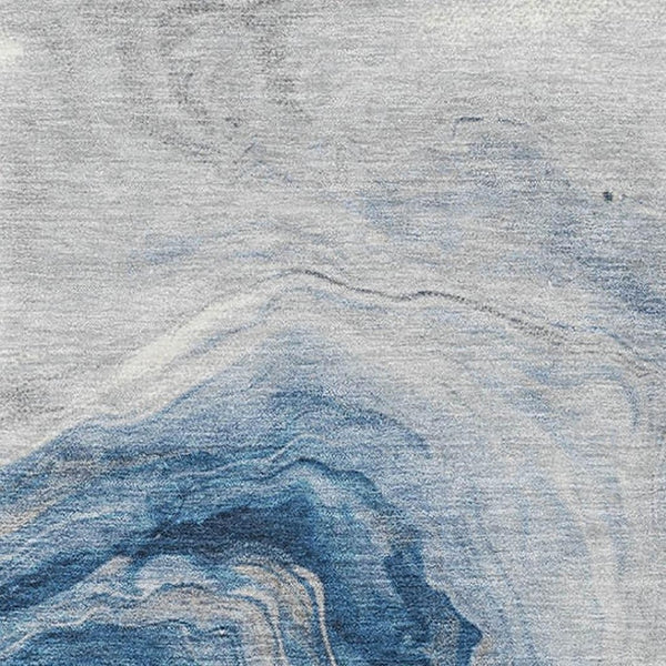 HomeRoots 8' X 10' Navy Blue & Ivory Abstract Area Rug - Washable, UV-Protected, Durable, Non-Slip Design! 697768