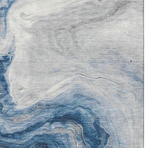 HomeRoots 8' X 10' Navy Blue & Ivory Abstract Area Rug - Washable, UV-Protected, Durable, Non-Slip Design! 697768
