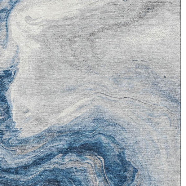 HomeRoots 8' X 10' Navy Blue & Ivory Abstract Area Rug - Washable, UV-Protected, Durable, Non-Slip Design! 697768