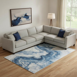 HomeRoots 10' Navy Blue & Ivory Abstract Area Rug - Washable, UV Protected, Durable for Busy Households! 697770