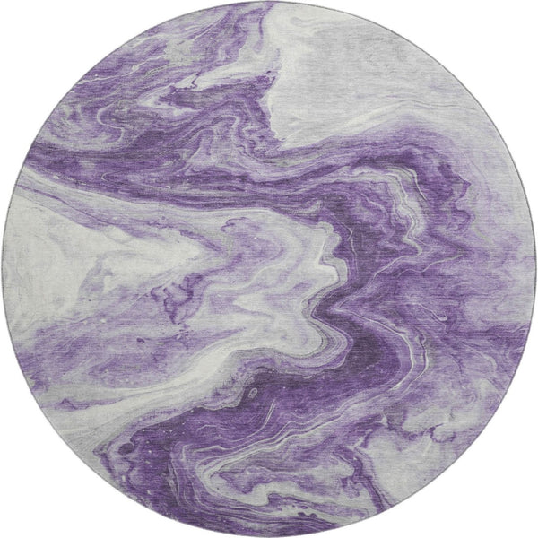 HomeRoots 8' Purple And Ivory Abstract Round Rug - Washable, UV-Protected, Stain-Resistant for Active Homes! 697773