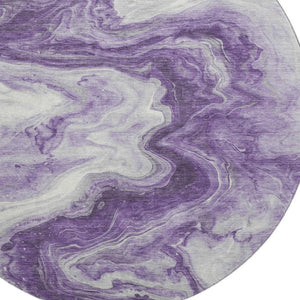 HomeRoots 8' Purple And Ivory Abstract Round Rug - Washable, UV-Protected, Stain-Resistant for Active Homes! 697773