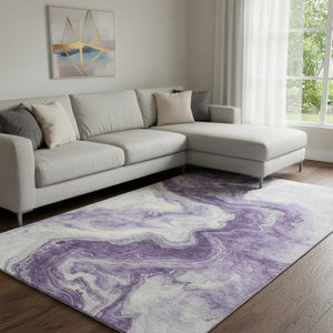 HomeRoots 8' X 10' Bold Purple and Ivory Abstract Washable Area Rug with UV Protection for Family Spaces 697774