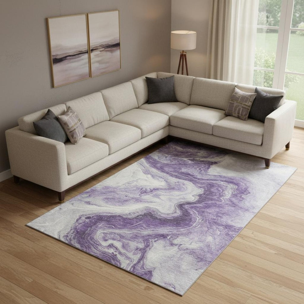 HomeRoots 9' X 12' Purple & Ivory Abstract Area Rug - Washable, UV-Protected, Stylish for Busy Homes! 697775