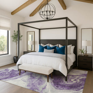 HomeRoots 9' X 12' Purple & Ivory Abstract Area Rug - Washable, UV-Protected, Stylish for Busy Homes! 697775