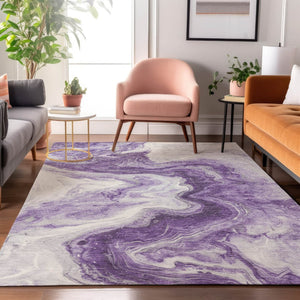 HomeRoots 9' X 12' Purple & Ivory Abstract Area Rug - Washable, UV-Protected, Stylish for Busy Homes! 697775