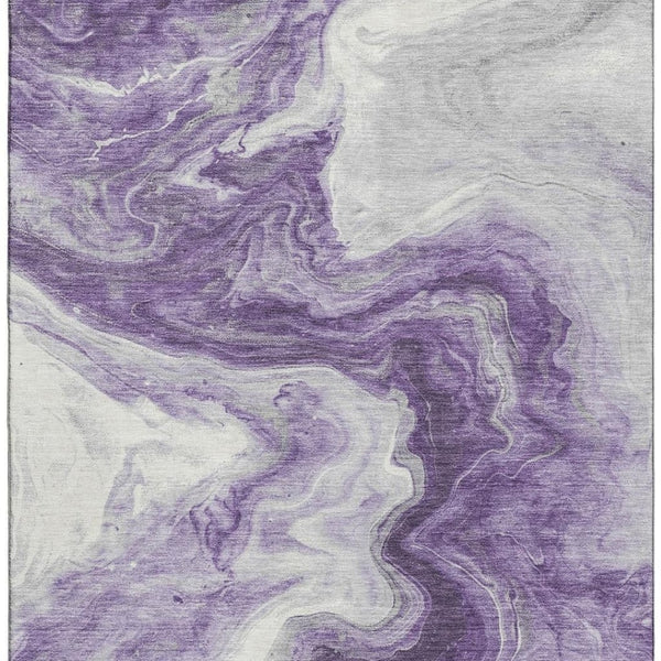 HomeRoots 9' X 12' Purple & Ivory Abstract Area Rug - Washable, UV-Protected, Stylish for Busy Homes! 697775