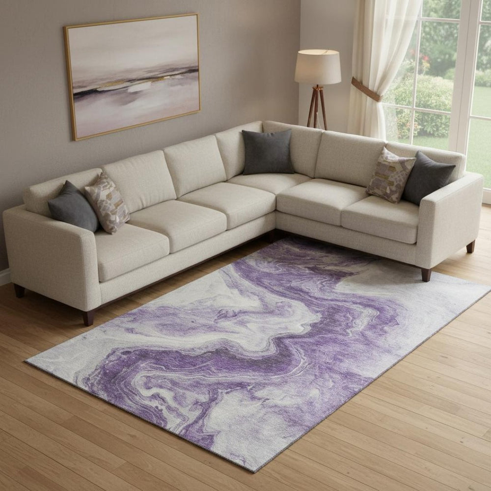 HomeRoots 10' X 14' Washable Purple & Ivory Abstract Area Rug - UV Protected, Durable, Pet-Friendly Design! 697776