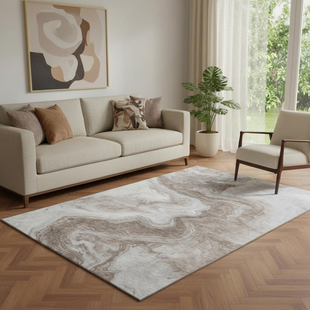 HomeRoots 5' X 8' Abstract Taupe Brown & Ivory Area Rug – Washable, UV Protected, Durable for Busy Homes 697778
