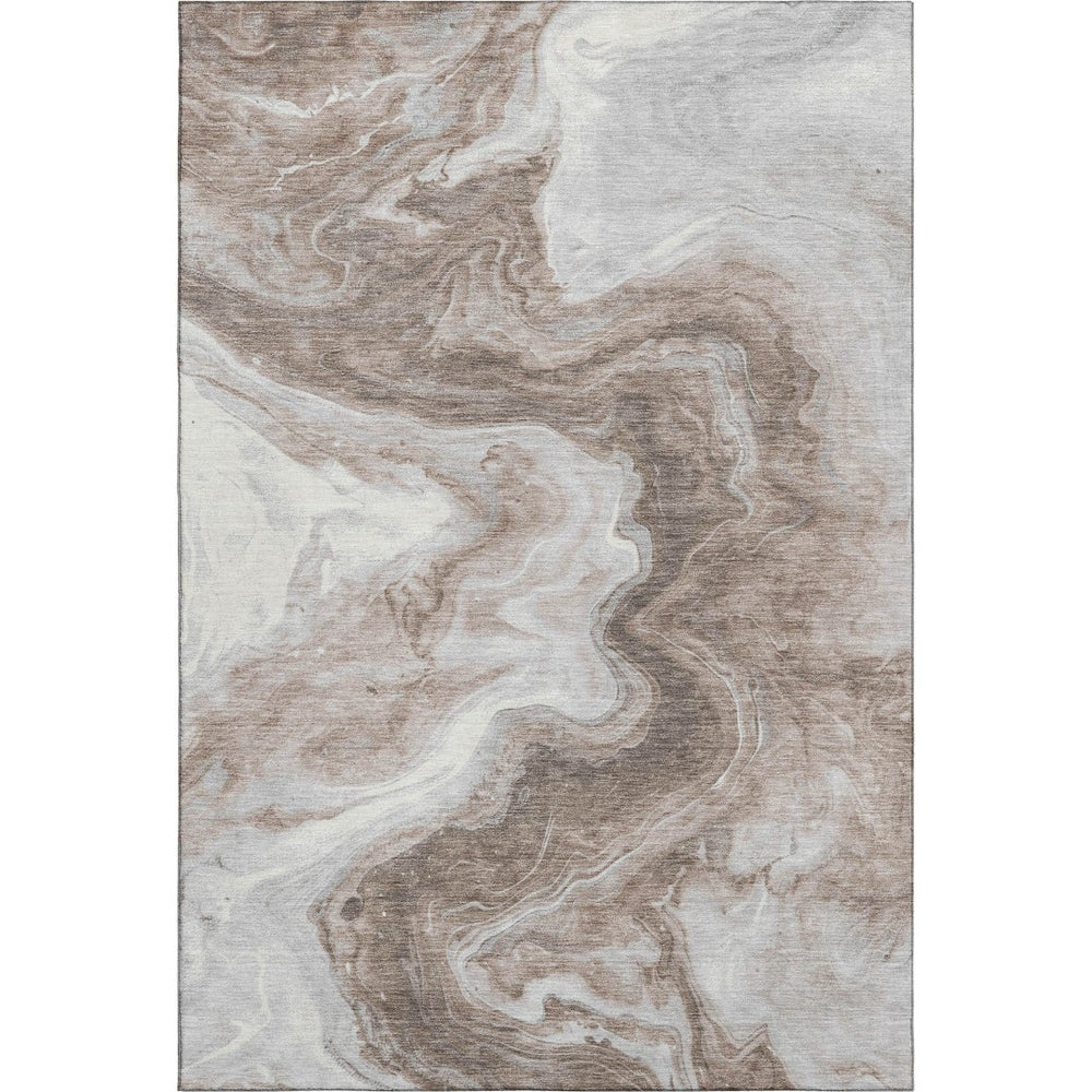 HomeRoots 5' X 8' Abstract Taupe Brown & Ivory Area Rug – Washable, UV Protected, Durable for Busy Homes 697778