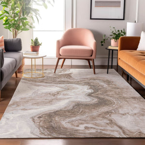 HomeRoots 5' X 8' Abstract Taupe Brown & Ivory Area Rug – Washable, UV Protected, Durable for Busy Homes 697778