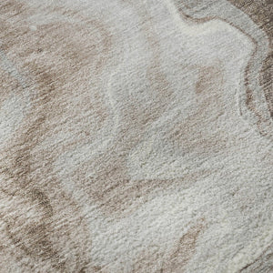 HomeRoots 8' Washable Round Rug in Taupe Brown & Ivory - Modern Abstract Design with UV Protection & Stain Resistance 697779