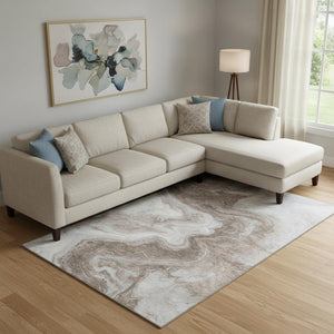 HomeRoots 9' X 12' Abstract Taupe Brown & Ivory Washable Area Rug - Durable, UV-Protected & Pet-Friendly Design 697781
