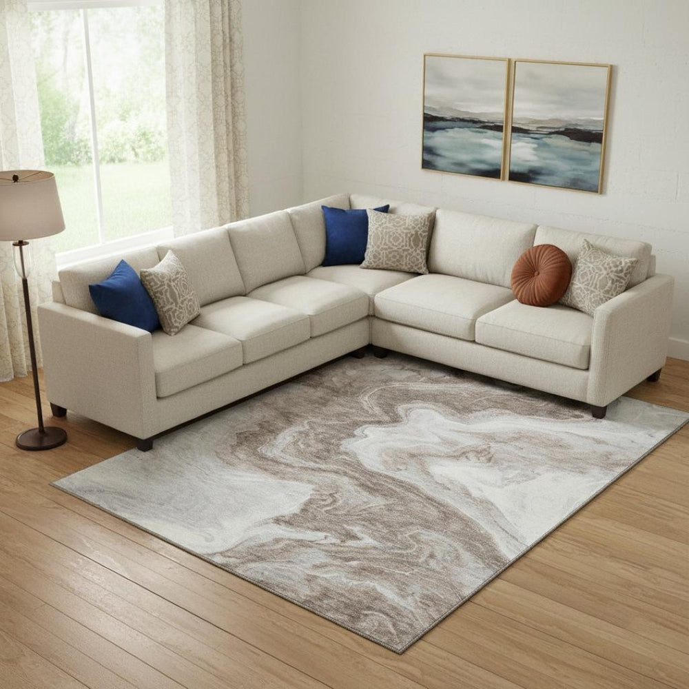 HomeRoots 10' X 14' Modern Abstract Washable Area Rug – Durable, UV-Protected, Stain-Resistant & Pet-Friendly! 697782