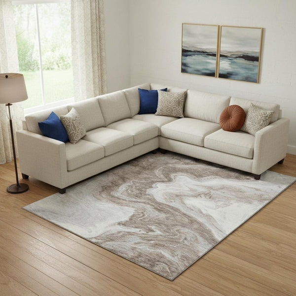 HomeRoots 10' X 14' Modern Abstract Washable Area Rug – Durable, UV-Protected, Stain-Resistant & Pet-Friendly! 697782