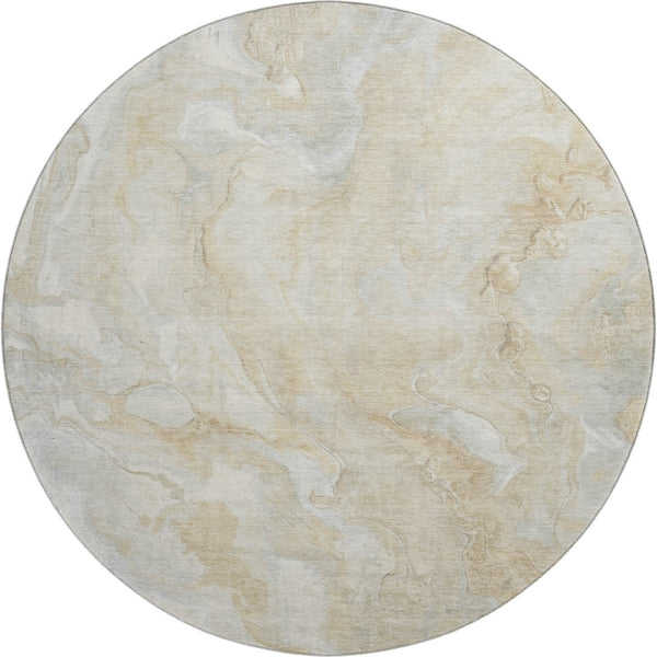 HomeRoots 8' Washable Round Rug in Beige and Ivory Abstract Design – Durable, UV-Protected for High-Traffic Areas 697785