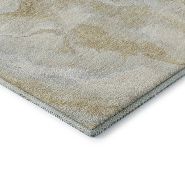 HomeRoots 8' Washable Round Rug in Beige and Ivory Abstract Design – Durable, UV-Protected for High-Traffic Areas 697785