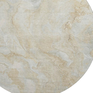HomeRoots 8' Washable Round Rug in Beige and Ivory Abstract Design – Durable, UV-Protected for High-Traffic Areas 697785