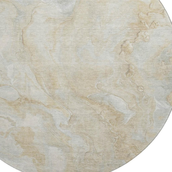 HomeRoots 8' Washable Round Rug in Beige and Ivory Abstract Design – Durable, UV-Protected for High-Traffic Areas 697785