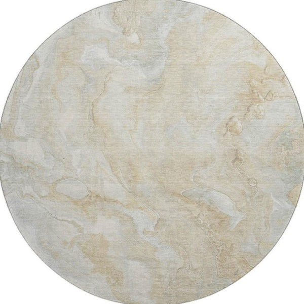 HomeRoots 8' Washable Round Rug in Beige and Ivory Abstract Design – Durable, UV-Protected for High-Traffic Areas 697785