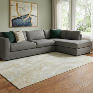 HomeRoots 8' X 10' Abstract Washable Area Rug in Beige & Ivory – Durable, UV-Protected, Pet-Friendly Design! 697786