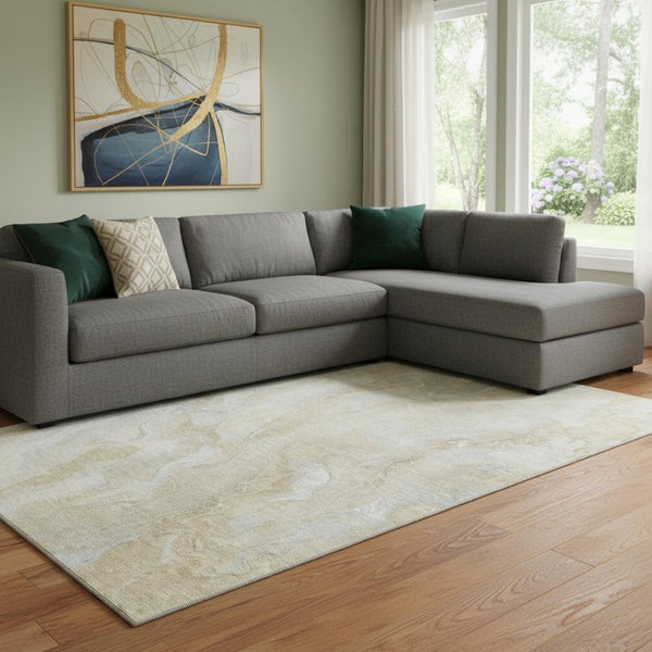 HomeRoots 8' X 10' Abstract Washable Area Rug in Beige & Ivory – Durable, UV-Protected, Pet-Friendly Design! 697786