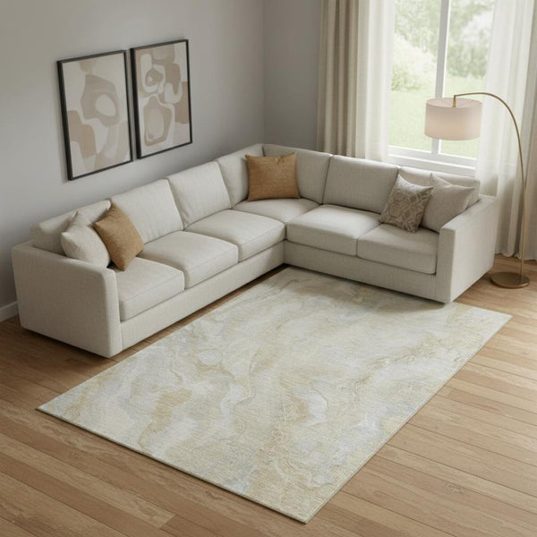 HomeRoots 10' X 14' Washable Area Rug in Beige Tan & Ivory - UV Protected, Durable Design for Busy Homes 697788